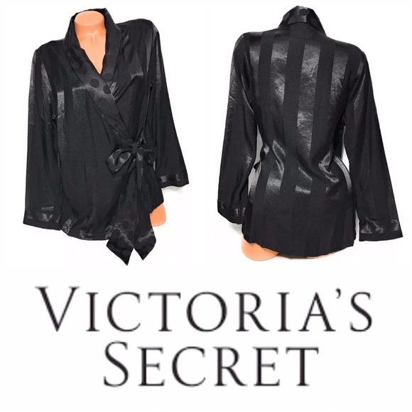 Victoria's Secret Satin S stripe/polkadot kimono wrap Black Robe NWT sz M org$98